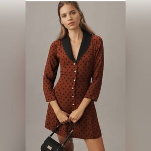 Reformation Galene Brown Polka Dot Mini Dress, new, never worn